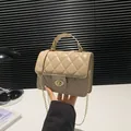 Chic beige quilted crossbody bag with gold chain strap and metal swivel lock detail - Khaki