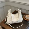 Chic pleated crossbody bag in creamy white with elegant chain and shoulder strap - White Without Pendant
