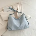 Light blue large capacity tote bag with texture fabric and cloud charm decoration - Blue