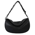 Chic black crescent crossbody bag with lychee texture and adjustable golden hardware - Black