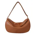 Minimalist caramel brown crescent moon bag with textured leather and adjustable strap - Brown
