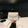 Chic cream white crossbody bag with contrast black trim and gold clasp detail - Khaki