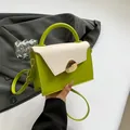 Minimalist square crossbody bag in green and white patchwork leather with gold hardware - Green