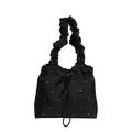 Black Oxford tote bag with silver rhinestones and scrunchie pleated shoulder strap - Black