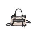 Chic contrast weave handbag with black leather trim and adjustable crossbody strap - Black
