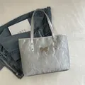 Silver metallic tote bag with pleated texture and butterfly charm decoration - Silver