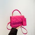 Fuchsia quilted crossbody handbag with FASHION lettering and detachable mini pouch - Rose Red
