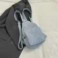 Versatile light blue multifunctional backpack with pleated fabric and silver metal hardware - Without Pendant / White