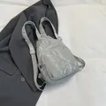 Versatile grey crossbody chest bag in textured fabric with adjustable strap - Without Pendant / Silver