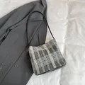 Chic monochrome checkered shoulder bucket bag with lace texture and black leather strap - Black Without Silk Scarf