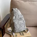 Silver wrinkled texture chest bag with adjustable strap and plush pendant accessory - With Pendant / Silver
