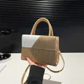 Three-color geometric patch shoulder bag in white, camel, and olive green leather - Khaki