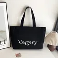 Sac fourre-tout minimaliste en toile noire avec imprimé Vagary et grande capacité - Style Imprimé Lettres (Vagary) / Noir