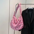 Pink leopard print faux fur shoulder bag with a soft crescent moon design silhouette - Rose Red