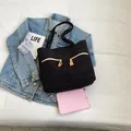 Borsa tote in velluto a coste nero con due tasche a zip per il lavoro e gli spostamenti - Nero
