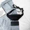 Sac banane minimaliste en tissu oxford noir avec sangle réglable et poches zippées - Noir