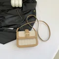 Borsa a tracolla intrecciata kaki e beige con finiture in pelle e chiusura dorata - Cachi