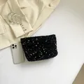 Elegante pochette con paillettes nere da donna con finitura lucida e chiusura lampo - Nero