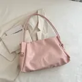 Chic light pink soft leather tote bag with large capacity and knotted strap details - Pink