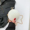 Spherical woven chain crossbody bag with white mesh design and iridescent sequins - White