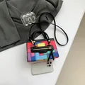Mini bolso bandolera geométrico con costuras color-block y asas dobles negras - Negro