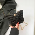 Elegante bolso de noche negro con lentejuelas en forma de mariposa y cadena dorada - Negro