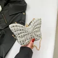 Bolso de noche de mariposa plateado con cristales brillantes y cadena de oro - Plateado