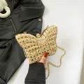 Bolso de noche elegante en forma de mariposa color oro champán con lentejuelas y cadena - Dorado