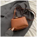 Brown leather crossbody bag with rich rabbit embossed pattern and metallic clasp - Brown