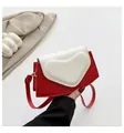 Fashionable red and white contrast crossbody bag with large heart relief and long strap - Red