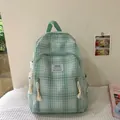Zaino a scacchi verde chiaro in cotone e lino in stile collegiale con nappe decorative - Verde