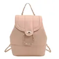 Mochila de cuero sintético rosa con brillo metálico, correa de cadena y cierre giratorio - Rosa