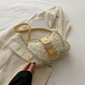 Borsa a tracolla vintage in tweed giallo con fibbia argento e dettagli in trama tessuta - Giallo