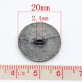 Antique silver flower pattern metal button with shank and scale reference, 20mm diameter - Antique Silver Flower Pattern (IB09334)