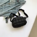 Sac banane décontracté en nylon matelassé noir avec sangle réglable pour sport de plein air - Noir