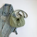 Chic light green nylon dumpling bag with adjustable strap and drawstring closure - Green