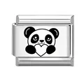 Charm per bracciale in stile italiano con panda e cuore in design bianco e nero - Motivo Panda 3