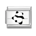 Charm modulare italiano in acciaio lucido con illustrazione minimalista di panda bianco e nero - Motivo Panda 9