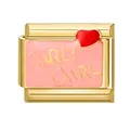 Italian style link charm in gold with pink enamel, red heart and Girly Girl text - Pink Heart (Girly Girl)