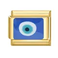 Golden modular charm link featuring a blue evil eye enamel design for bracelets - Gold Base Evil Eye
