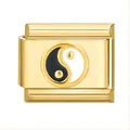 Gold stainless steel modular charm bead featuring a black and white Yin Yang symbol - Gold Base Yin Yang