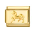 Maglia charm italiana color oro con motivo a cavallo in rilievo per bracciali DIY - Cavallo / 1*0.9cm / Oro