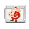 Italian modular charm featuring a festive Santa Claus design with red glitter enamel finish - Santa Claus