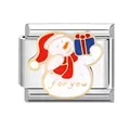 Italian charm bracelet link with a festive enamel snowman and for you gold engraving - Snowman With Blue Gift