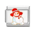 Italian charm bracelet link with snowman design in silver finish and red scarf details - Drip Oil Snowman with Star
