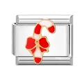 Italian modular charm in stainless steel featuring a festive Christmas candy cane design - Candy