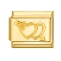 Maglia charm italiana dorata con rilievo a forma di cuore e manette intrecciate - Doppio Cuore Bloccato / 1*0.9cm / Oro