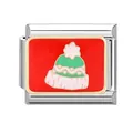 Italian modular charm in stainless steel featuring a festive knit hat enamel design - Red Base Green Hat