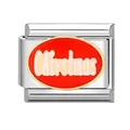 Italian charm link with red enamel Christmas lettering in polished stainless steel - Christmas
