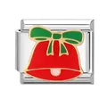 Italian charm link with red Christmas bells and green bow for DIY bracelet - Bell